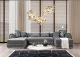 Side view of Oprah Gray Velvet Double Chaise Sectional sofa