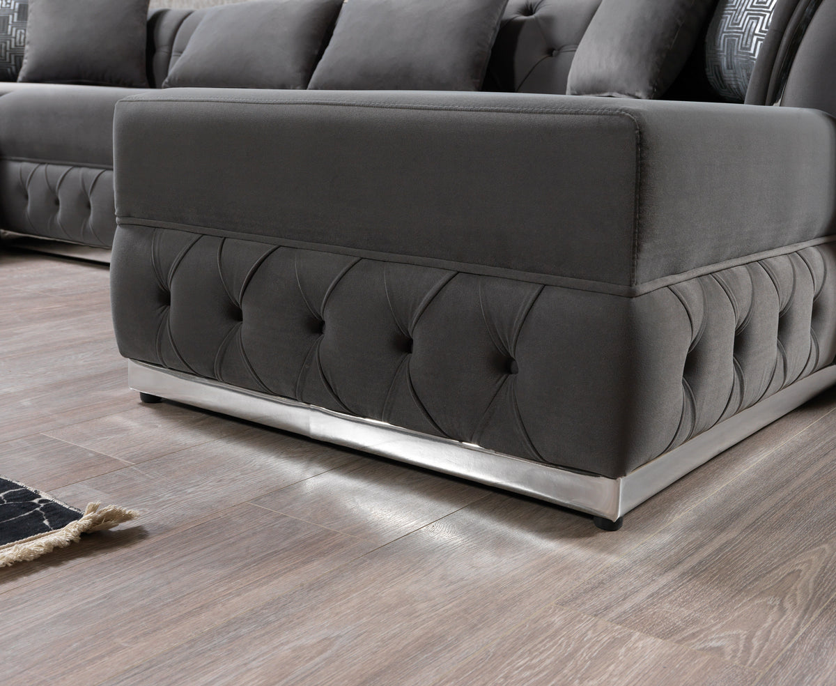Side perspective of double chaise sectional