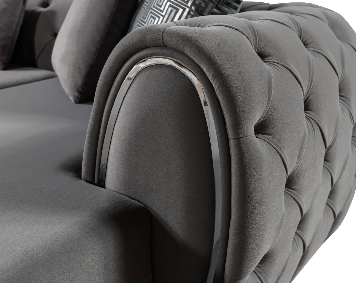 Front corner view of sectional sofa