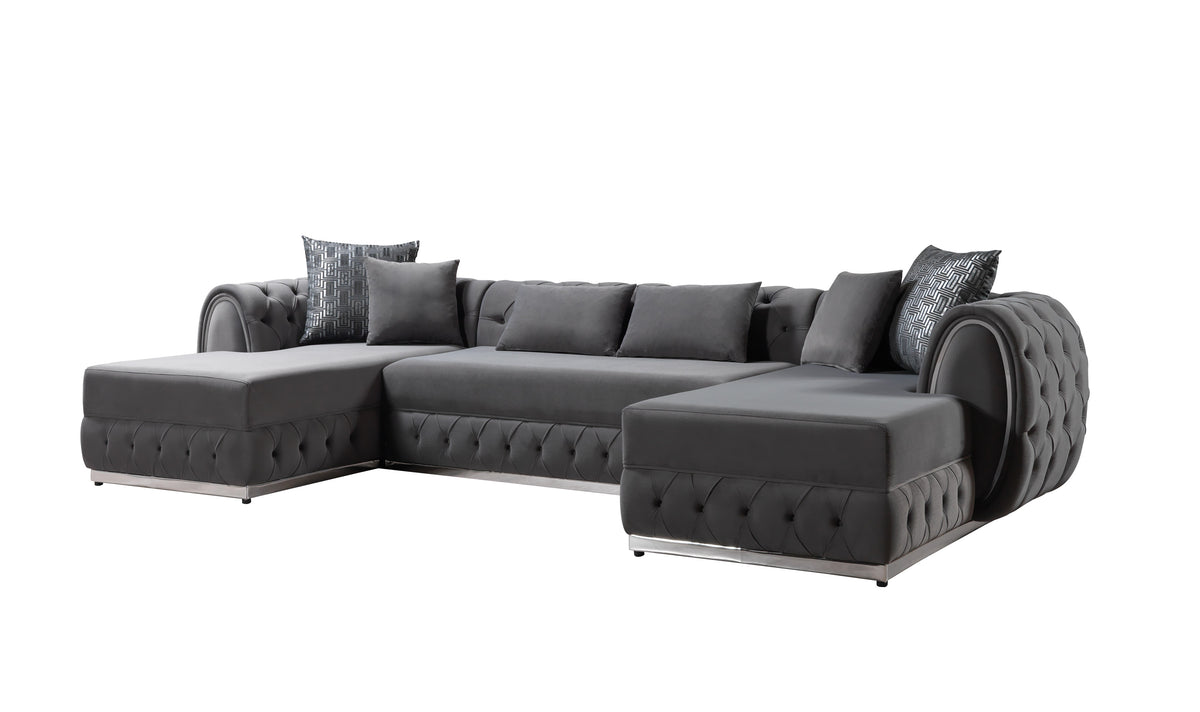 Living room arrangement with gray sectional