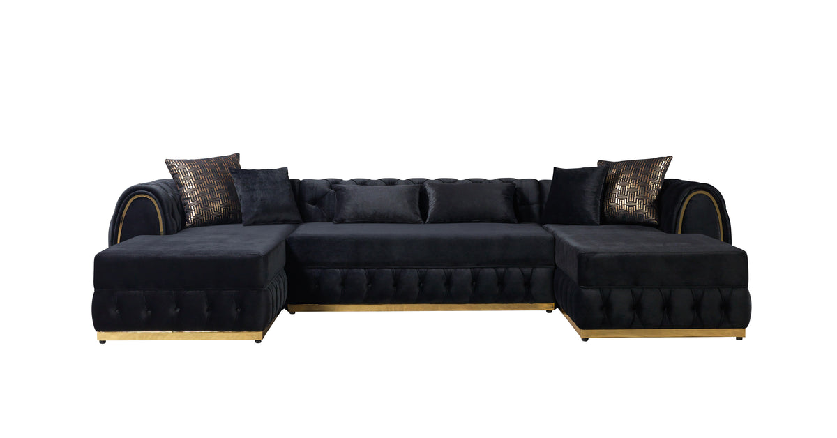Main view of double chaise sectional sofa in black velvet