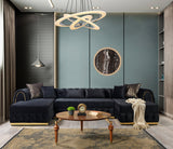 Side angle view of Oprah Black Velvet Double Chaise sectional sofa