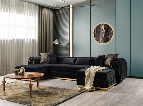 Oprah Black Velvet Double Chaise Sectional sofa main view