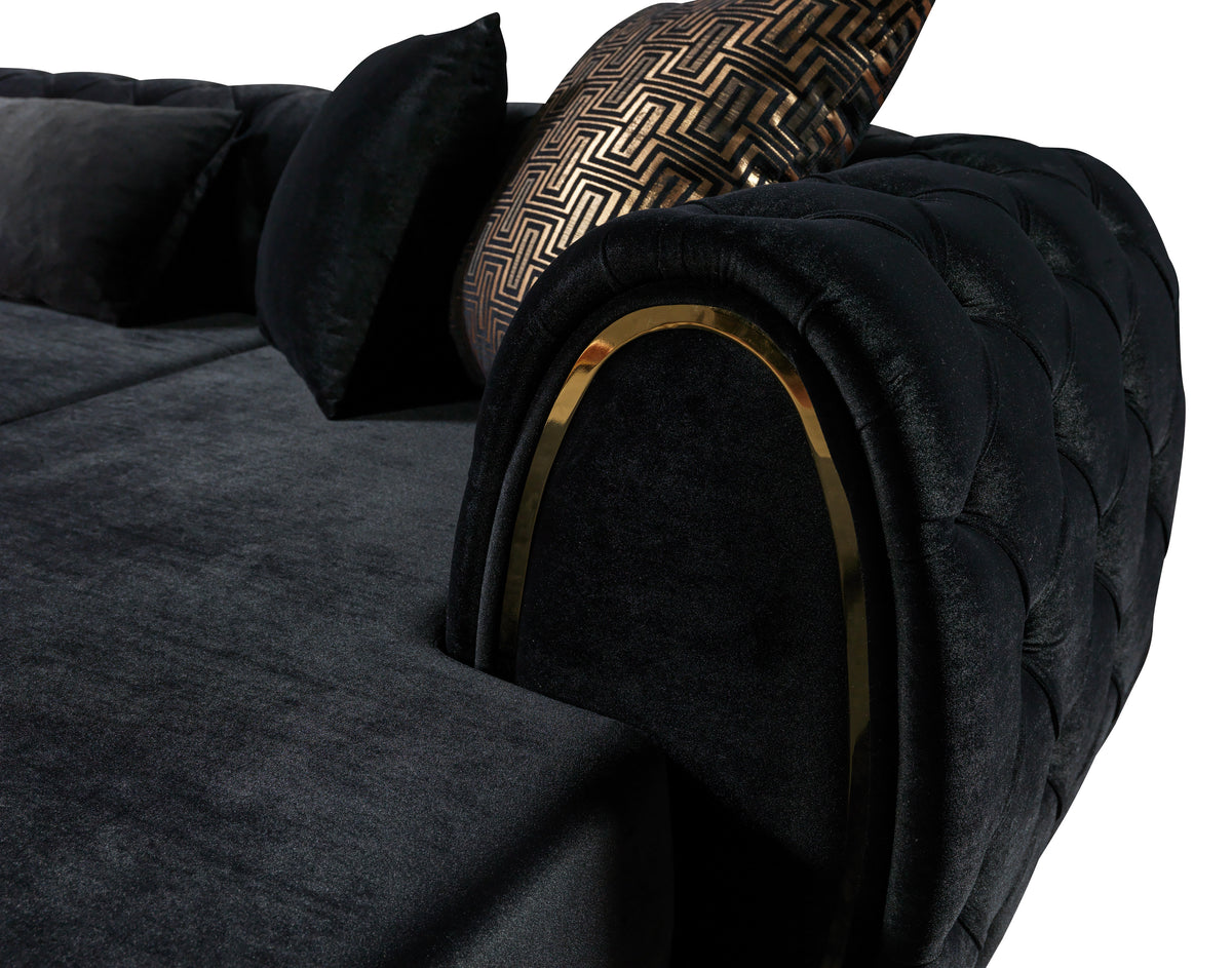 Side view highlighting double chaise design