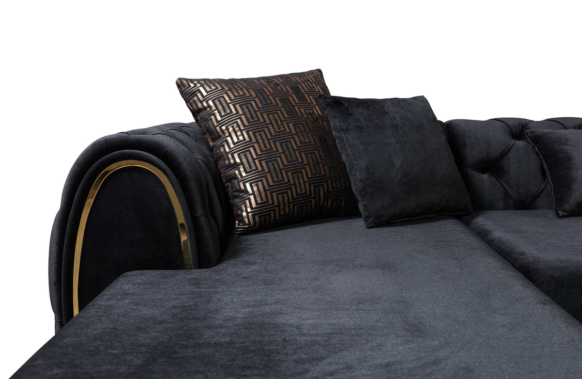 Front view of Oprah black velvet sectional sofa