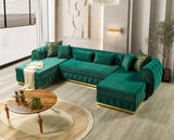 detail view of Oprah Green Velvet Double Chaise Sectional sectional sofa