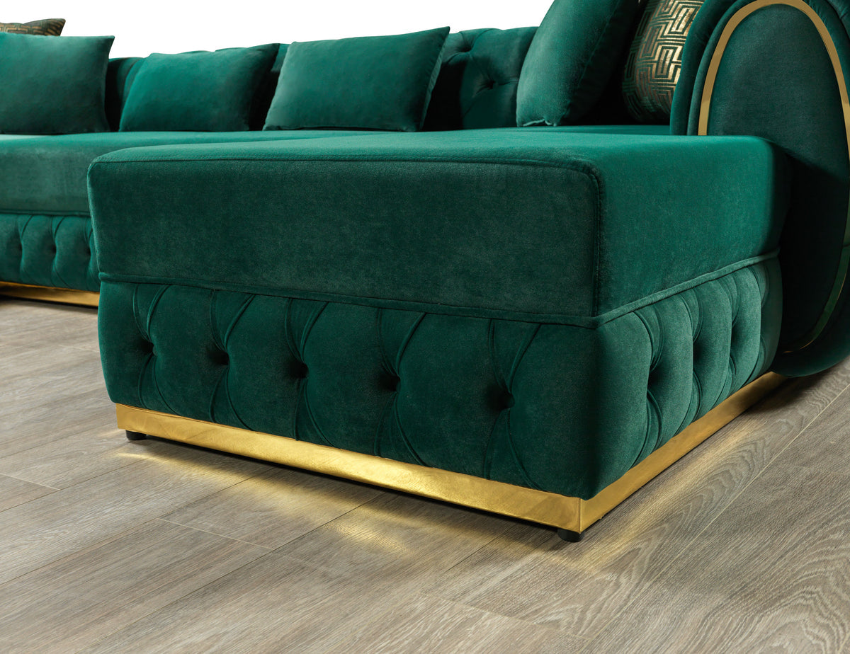 side view of Oprah Green Velvet Double Chaise Sectional sectional sofa