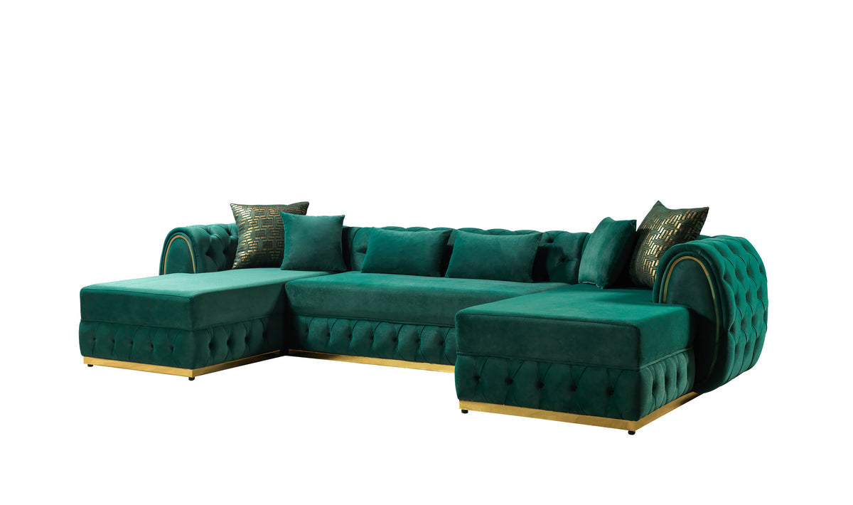 room view of Oprah Green Velvet Double Chaise Sectional sectional sofa
