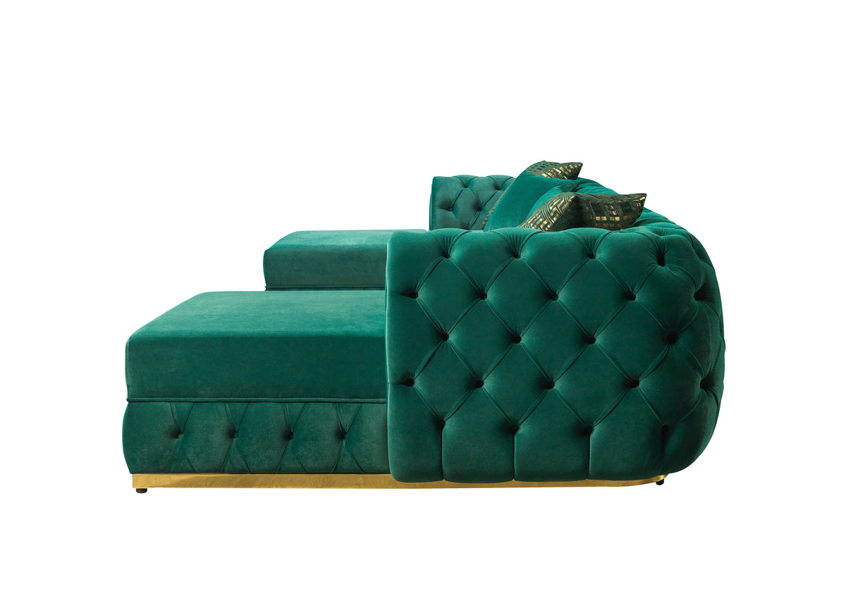 room view of Oprah Green Velvet Double Chaise Sectional sectional sofa