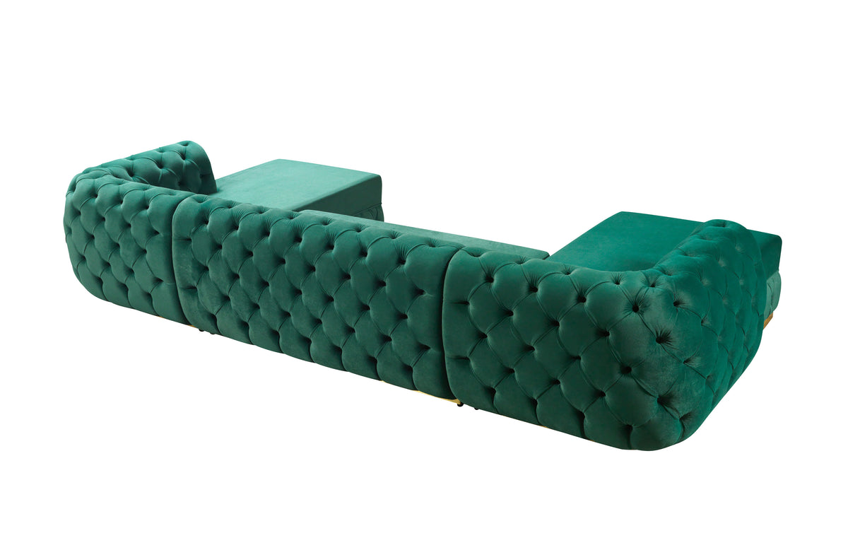 detail view of Oprah Green Velvet Double Chaise Sectional sectional sofa
