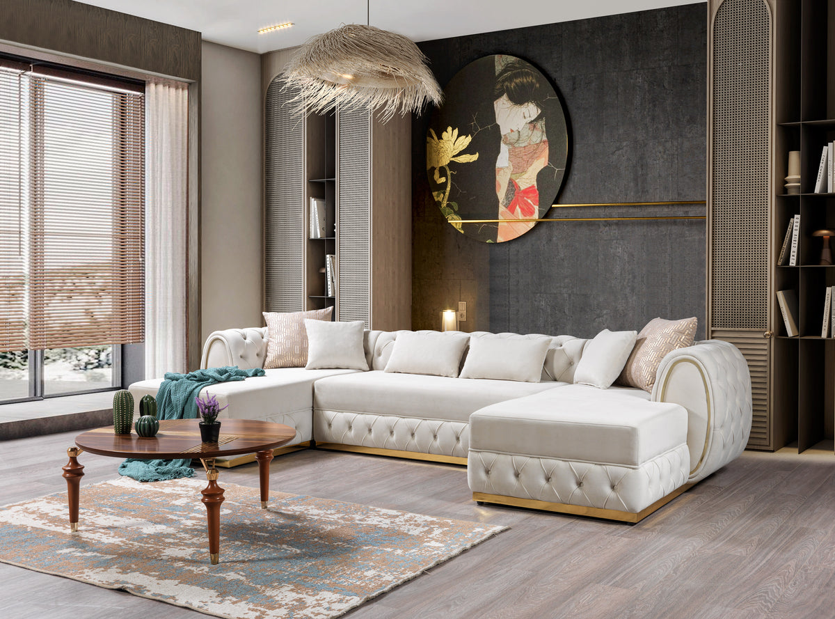 main view of Oprah Ivory Velvet Double Chaise Sectional sectional sofa