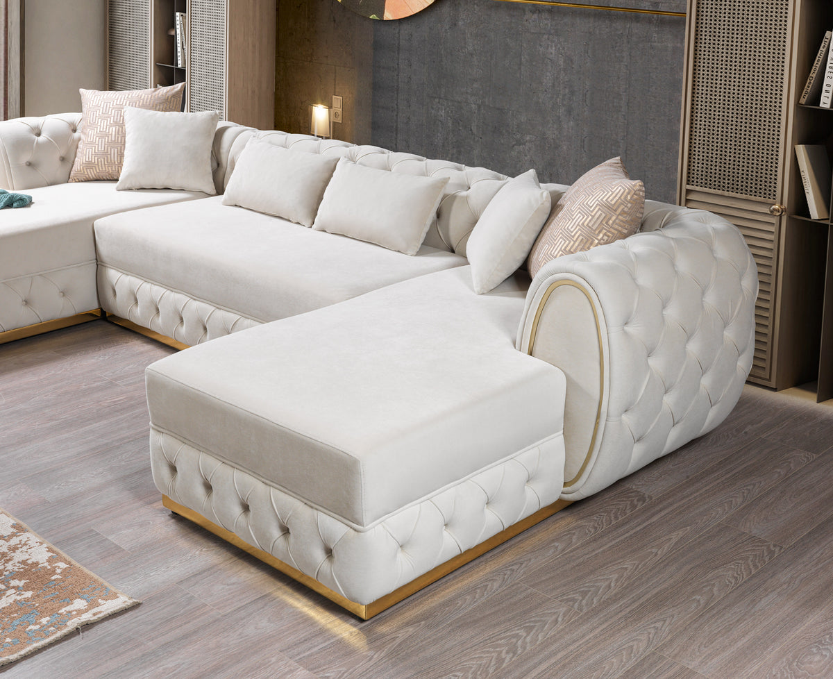 room setting with Oprah Ivory Velvet Double Chaise Sectional sofa