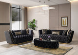 Jenny black velvet loveseat side view