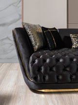 Detail of black velvet fabric texture on Jenny sofa
