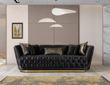 Side angle of Jenny black velvet loveseat