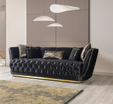 Front angle of Jenny black velvet sofa