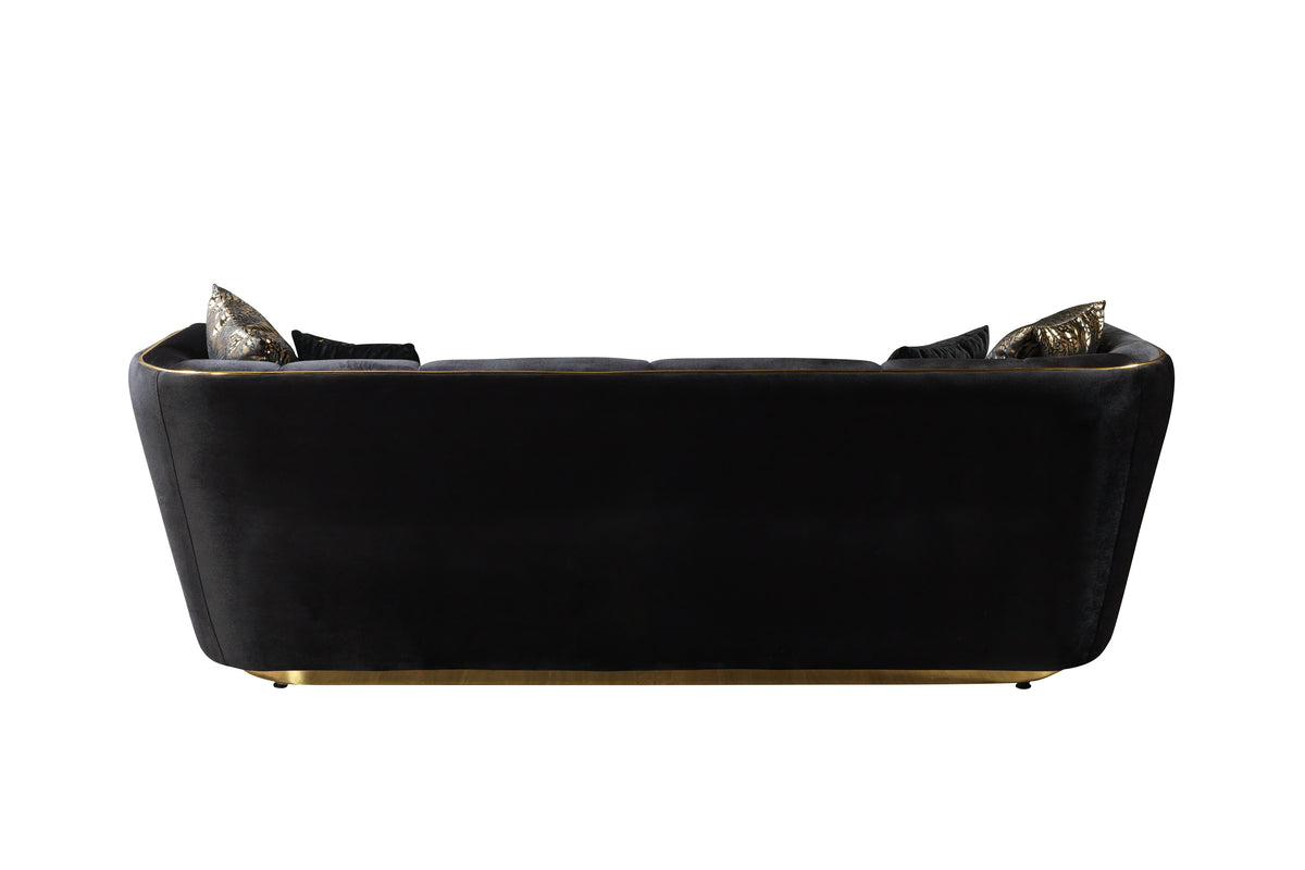 Jenny black velvet sofa and loveseat set front view