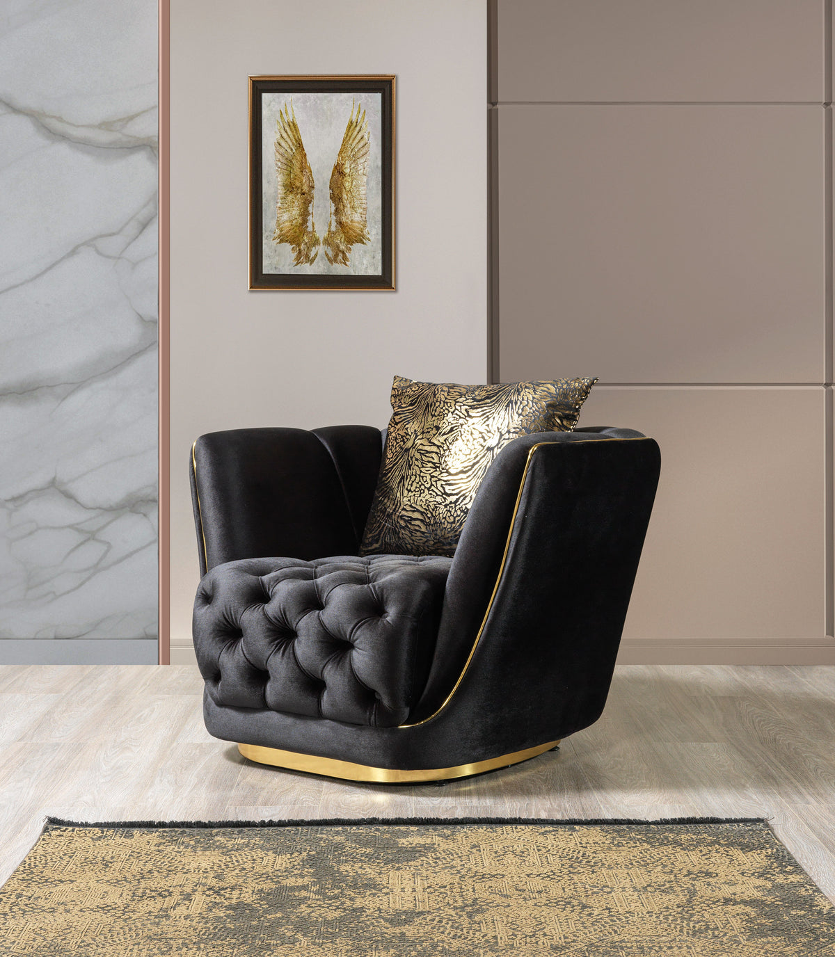 Jenny black velvet sofa and loveseat set front view