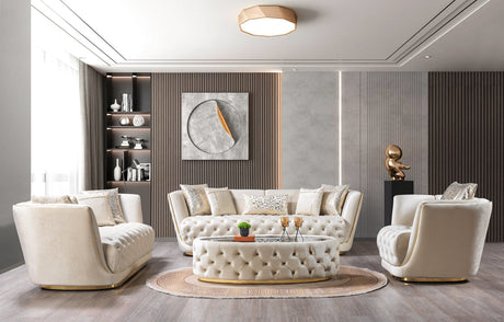 main view of Jenny Ivory Velvet Sofa and Loveseat set