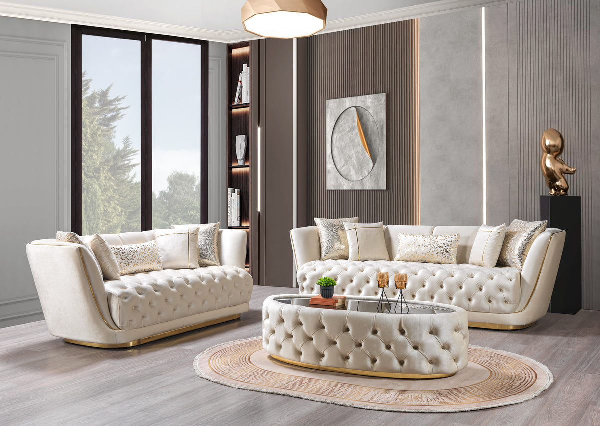 side view of Jenny Ivory Velvet Sofa