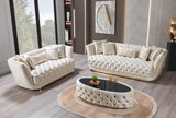 detail of ivory velvet upholstery on sofa