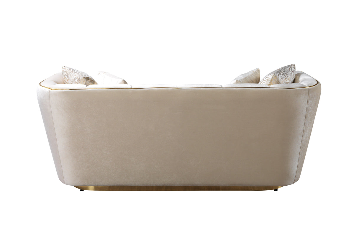 Jenny ivory velvet sofa and loveseat set in living room