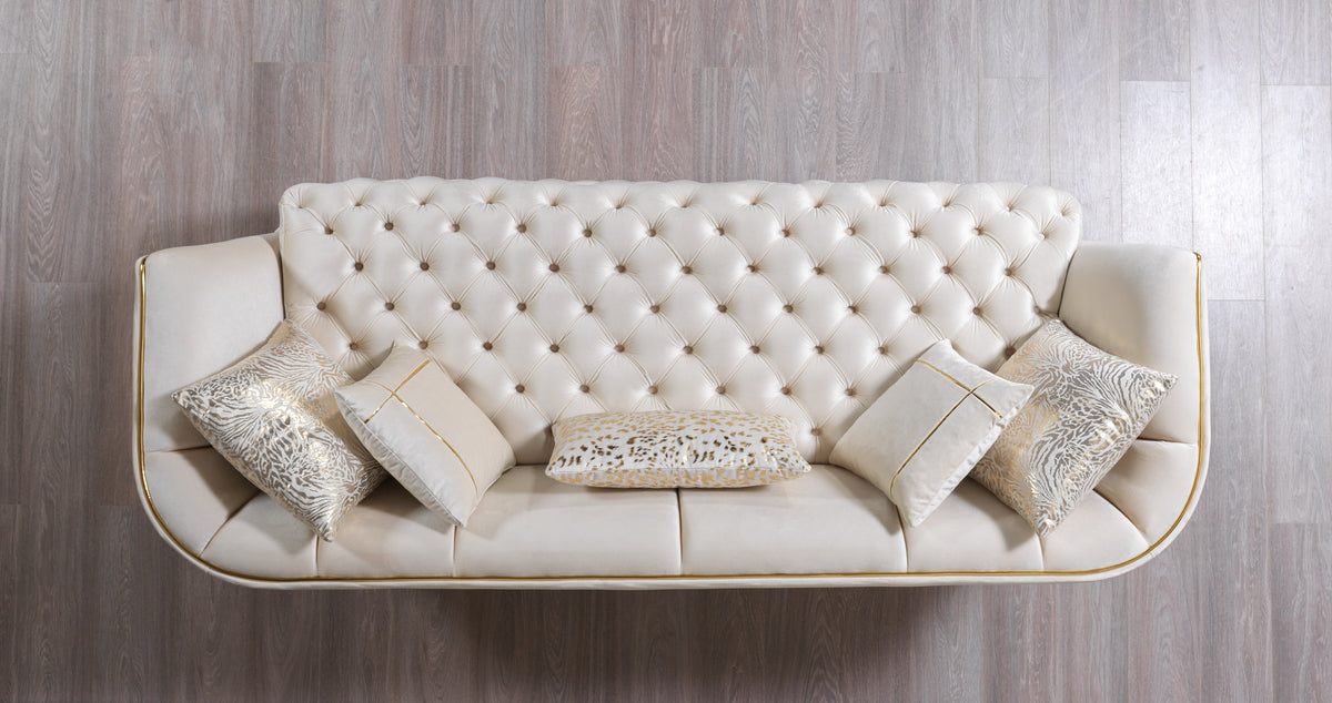 close-up of velvet texture on loveseat