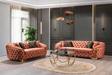 Scarlett Orange Velvet Loveseat 82" side profile