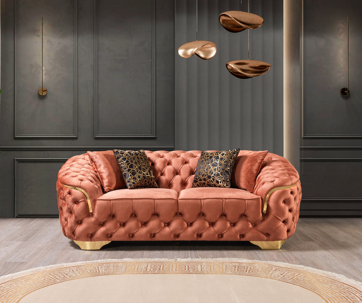 Side view of Scarlett Orange Velvet Sofa
