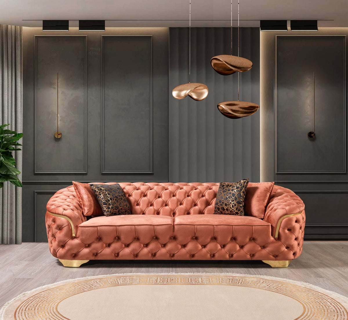 Front view of Scarlett Velvet Sofa and Loveseat set