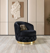 Front view of Scarlett Black Velvet Accent Chair upholstered in smooth black velvet