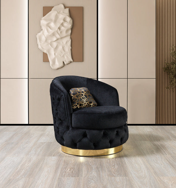Front view of Scarlett Black Velvet Accent Chair upholstered in smooth black velvet