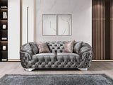 side angle view of Scarlett Gray Velvet Loveseat