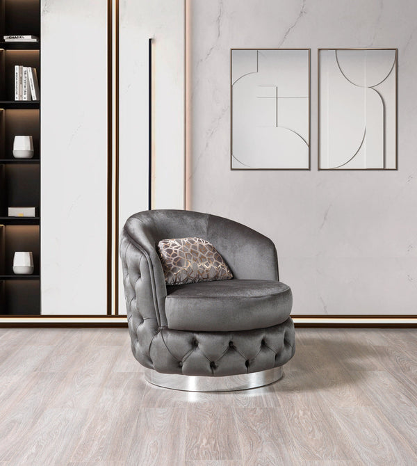 Front view of Scarlett Gray Velvet Chair with plush velvet upholstery