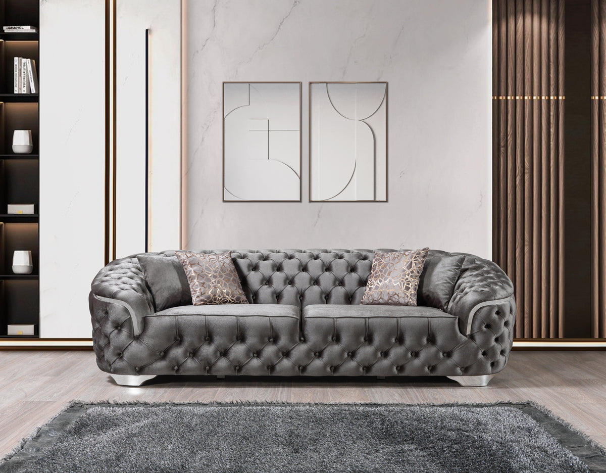 front view of Scarlett Gray Velvet Sofa