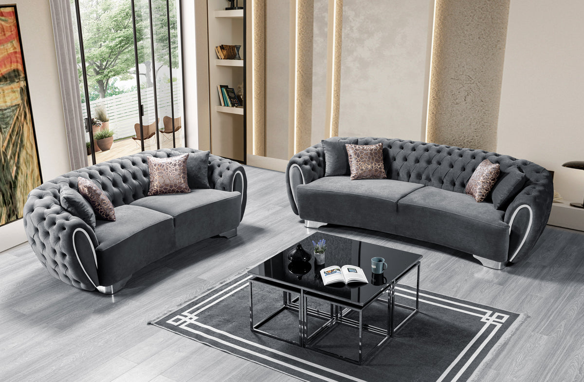 Chloe Gray Velvet Sofa detailed upholstery