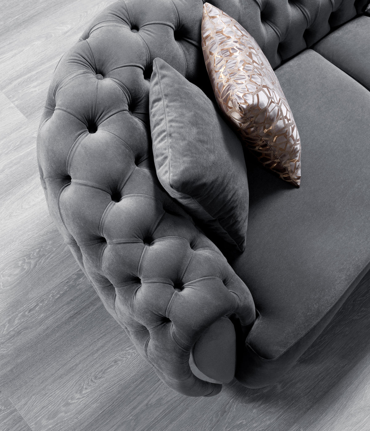Chloe Gray Velvet Loveseat close-up of legs