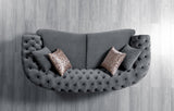 Chloe Gray Velvet Loveseat corner detail