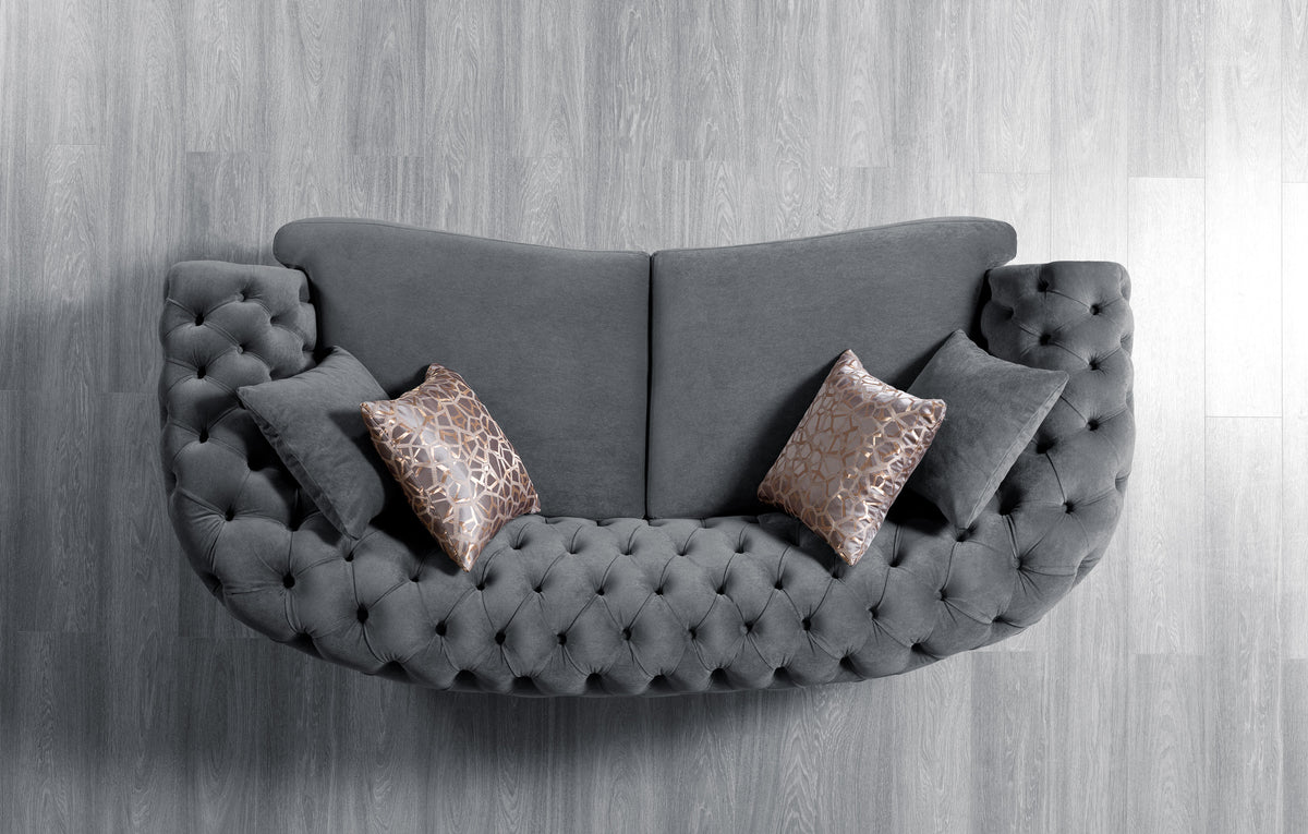 Chloe Gray Velvet Loveseat corner detail