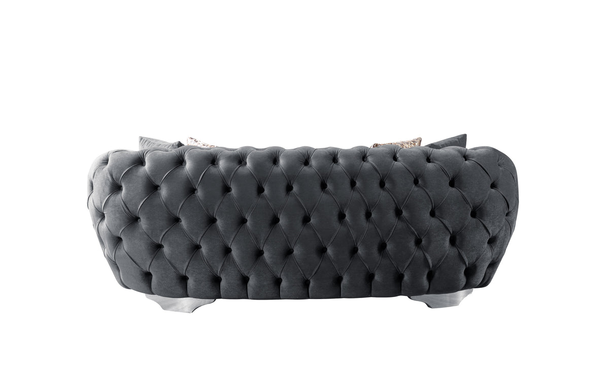 Chloe Gray Velvet Loveseat cushion detail