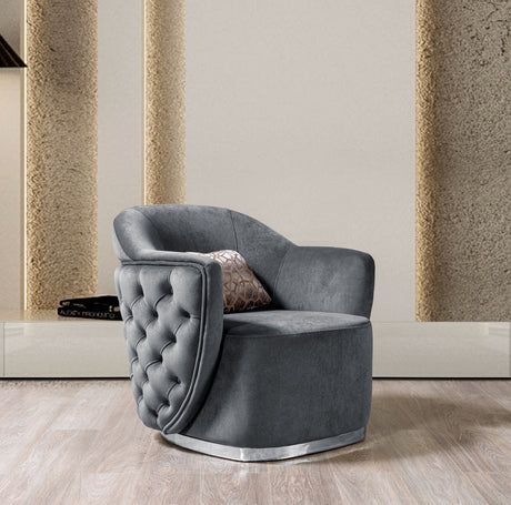 Chloe Gray Velvet Armchair front view showing plush seat