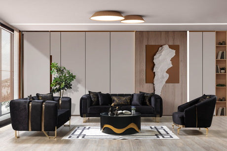 Ella Black Velvet Sofa and Loveseat front view