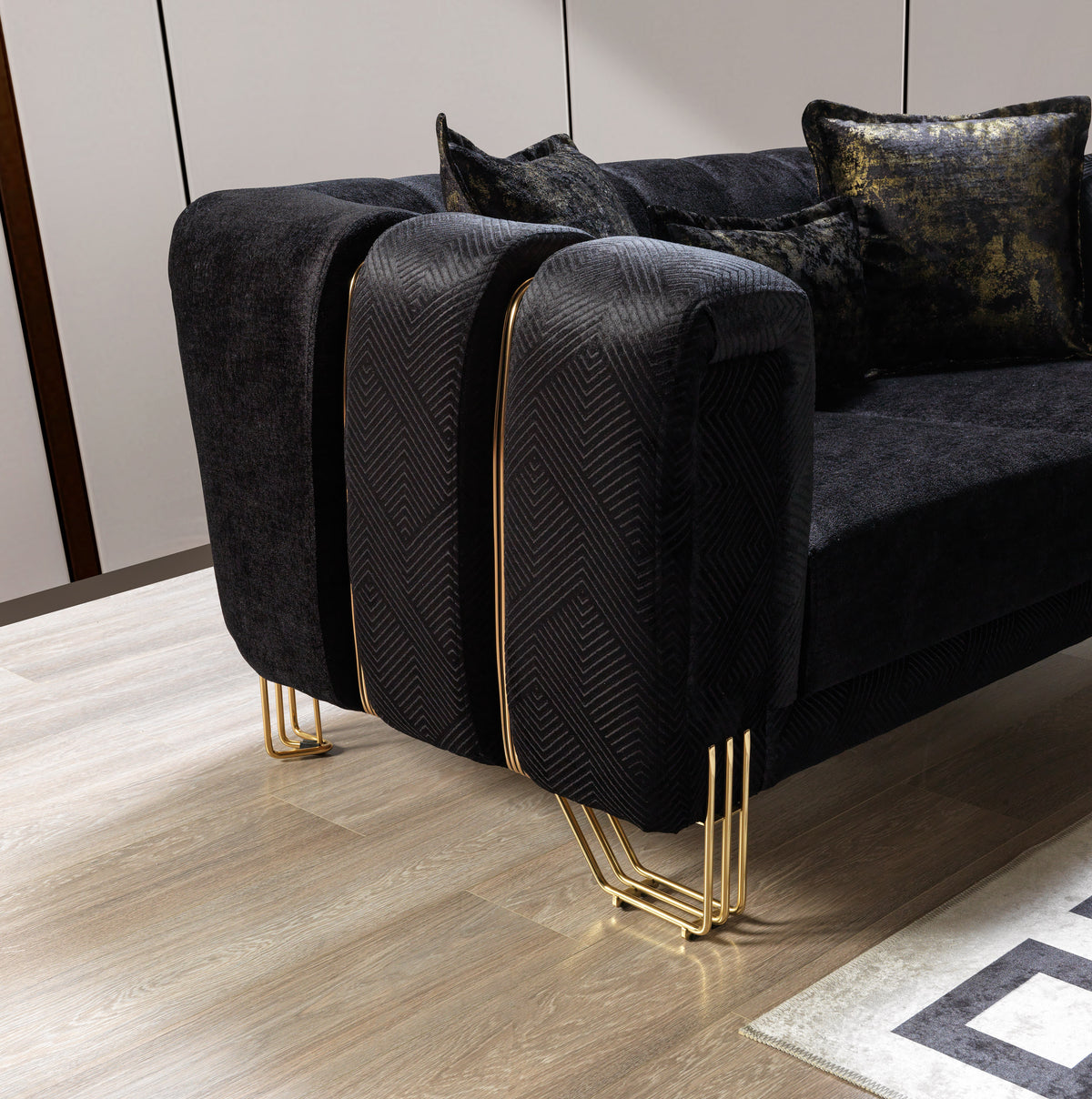Santana Black Velvet Sofa view 10