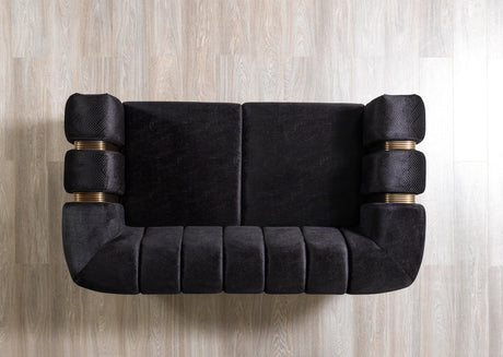Full front view of sofa and loveseat set