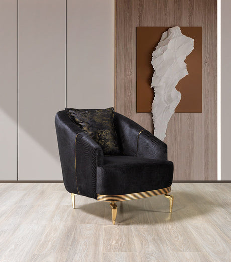 Ella Santana black velvet accent chair, front view