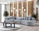 side view of Esmeralda Blue Boucle 3-Piece Curved Sectional sofa