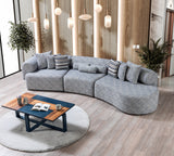 room view of Esmeralda Blue Boucle 3-Piece Curved Sectional sofa
