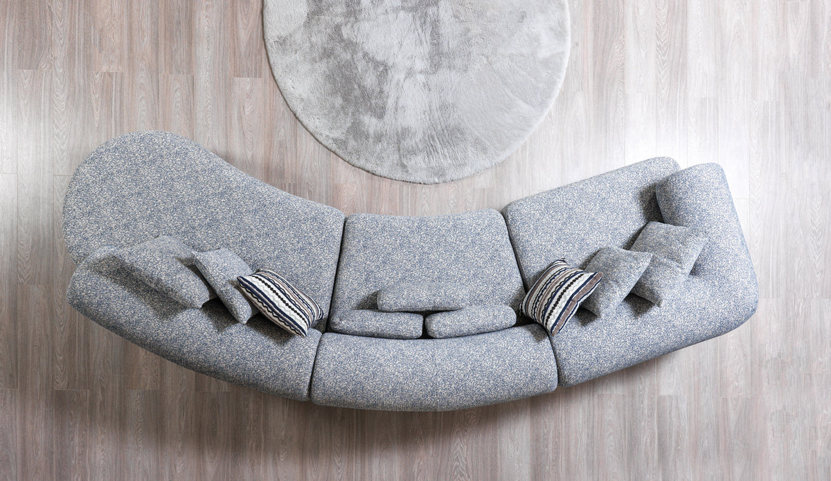 main view of Esmeralda Blue Boucle sectional sofa