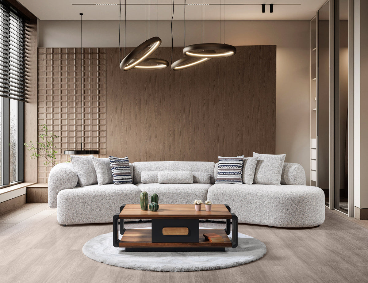 detail view of Esmeralda Stone Boucle 3-Piece Curved Sectional sectional sofa