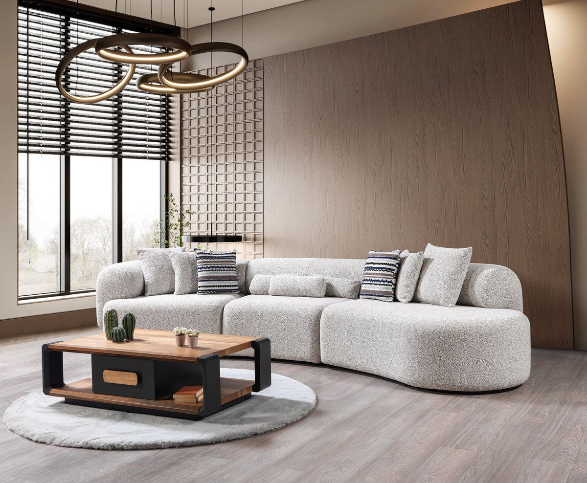 side view of Esmeralda Stone Boucle 3-Piece Curved Sectional sectional sofa